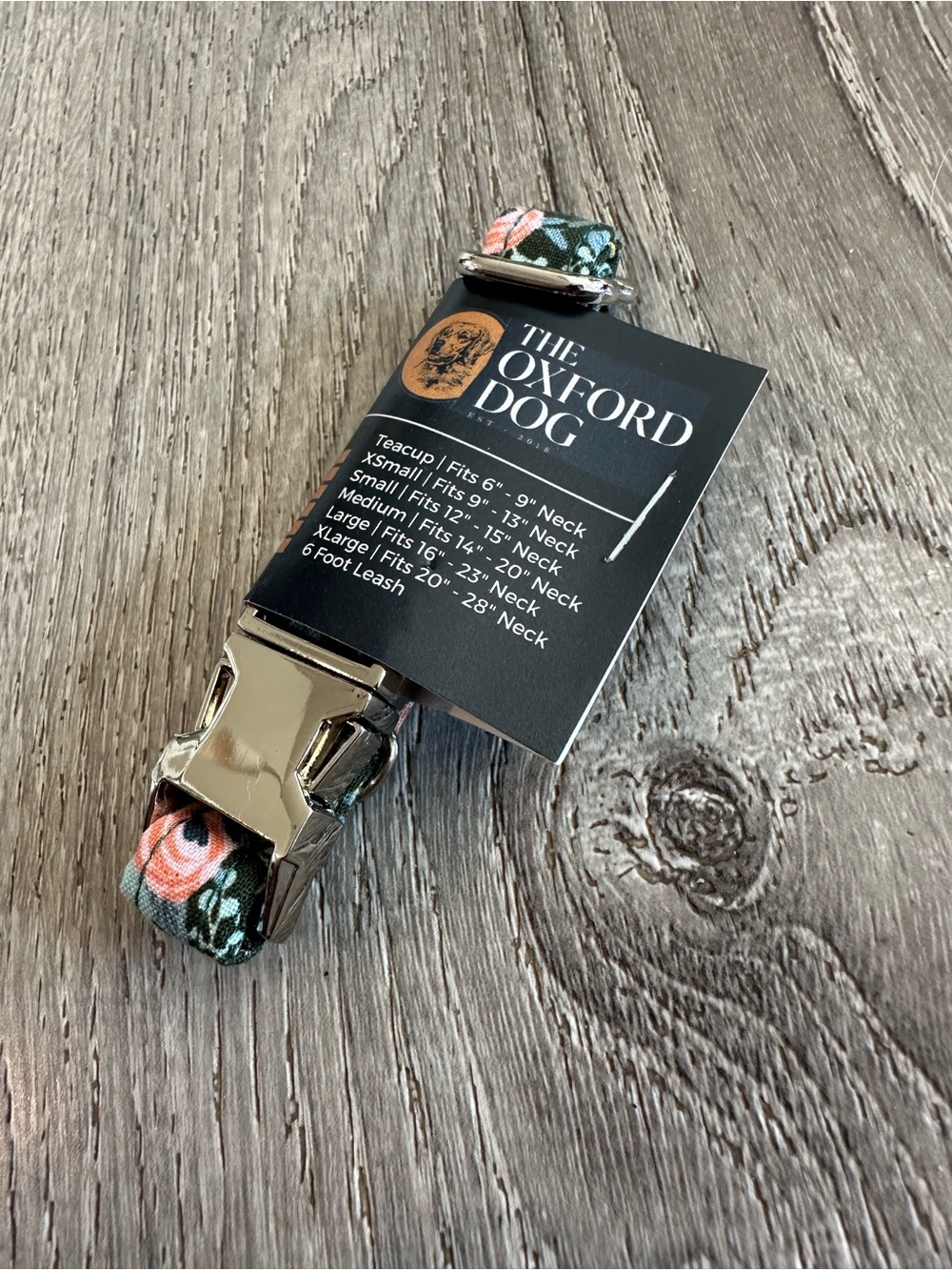 Floral Teacup Dog Collar - Black & Coral XXS
